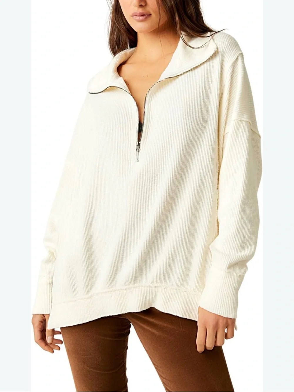NWOT Free People Walk away half zip Pullover - Ivory size small